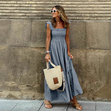 Women's Long Gingham Dress | Maxi
