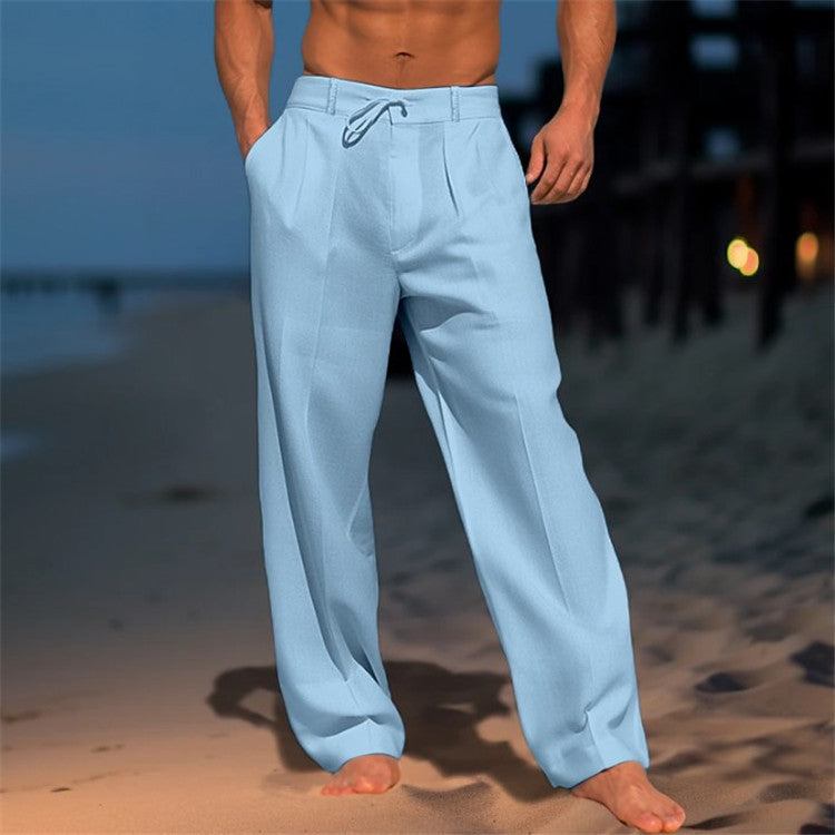 Men's Relaxed Fit Trousers | Drawstring Waist & Pleated Front