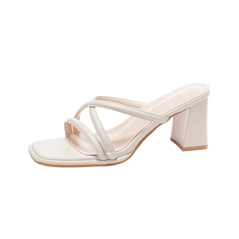 Women's Chunky Nude Heels | Strappy