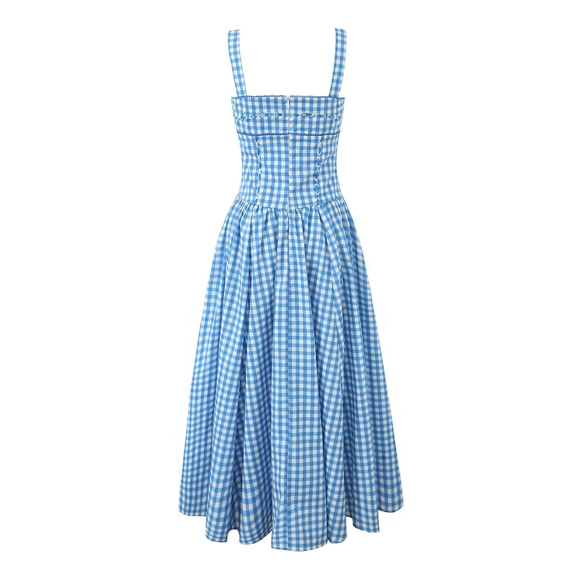 Women's Blue White Summer Gingham Dress | Midi