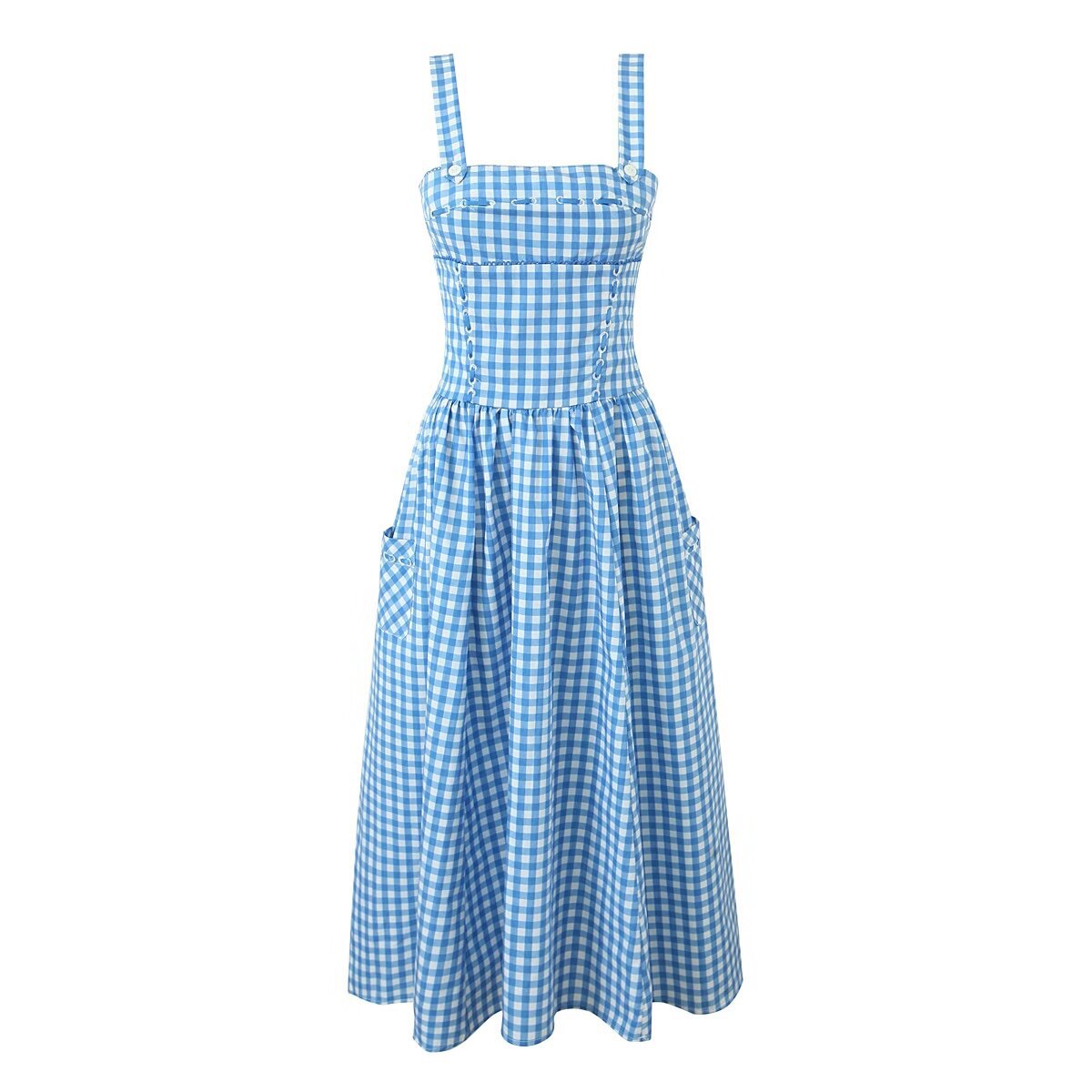 Women's Blue White Summer Gingham Dress | Midi