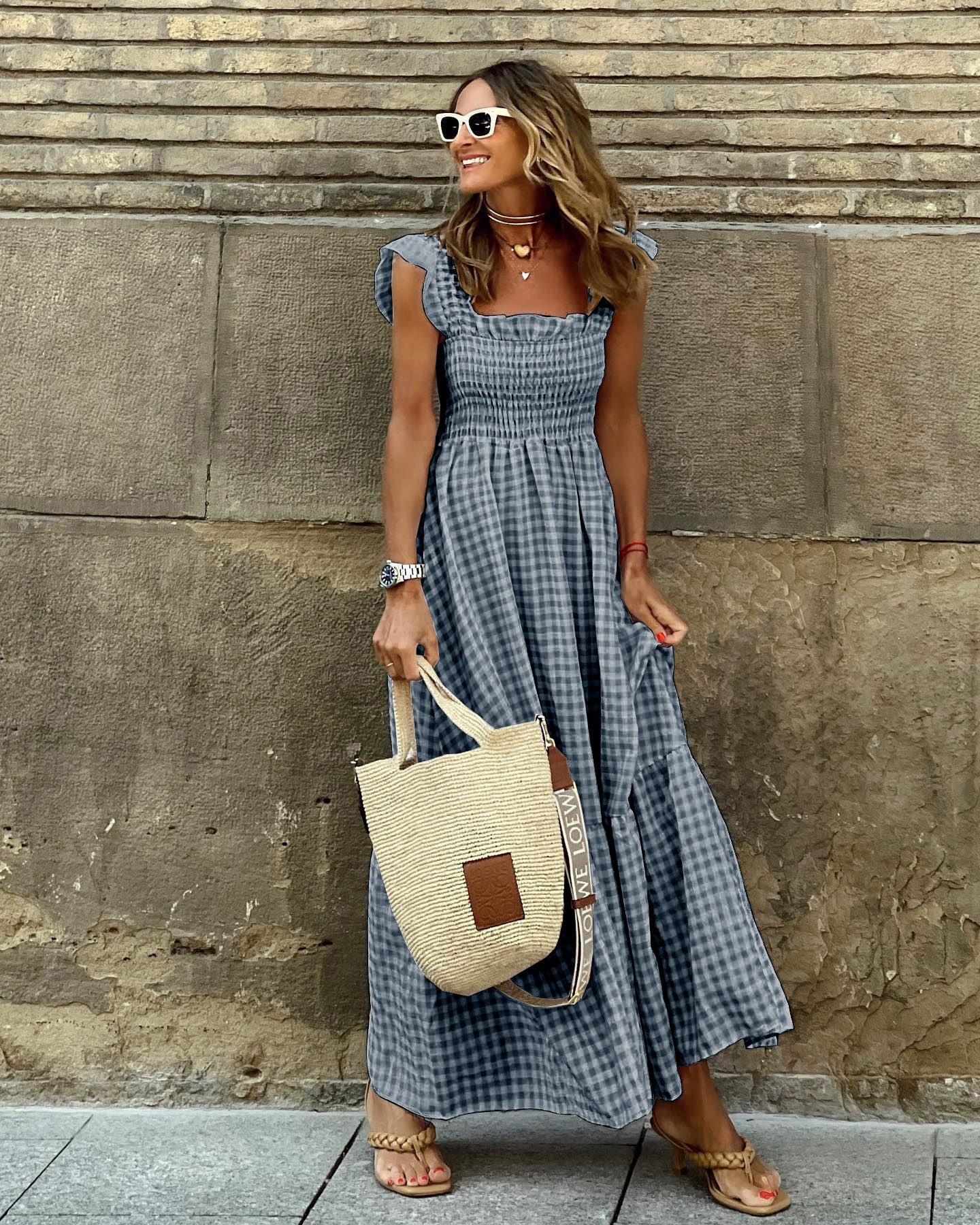 Women's Long Gingham Dress | Maxi