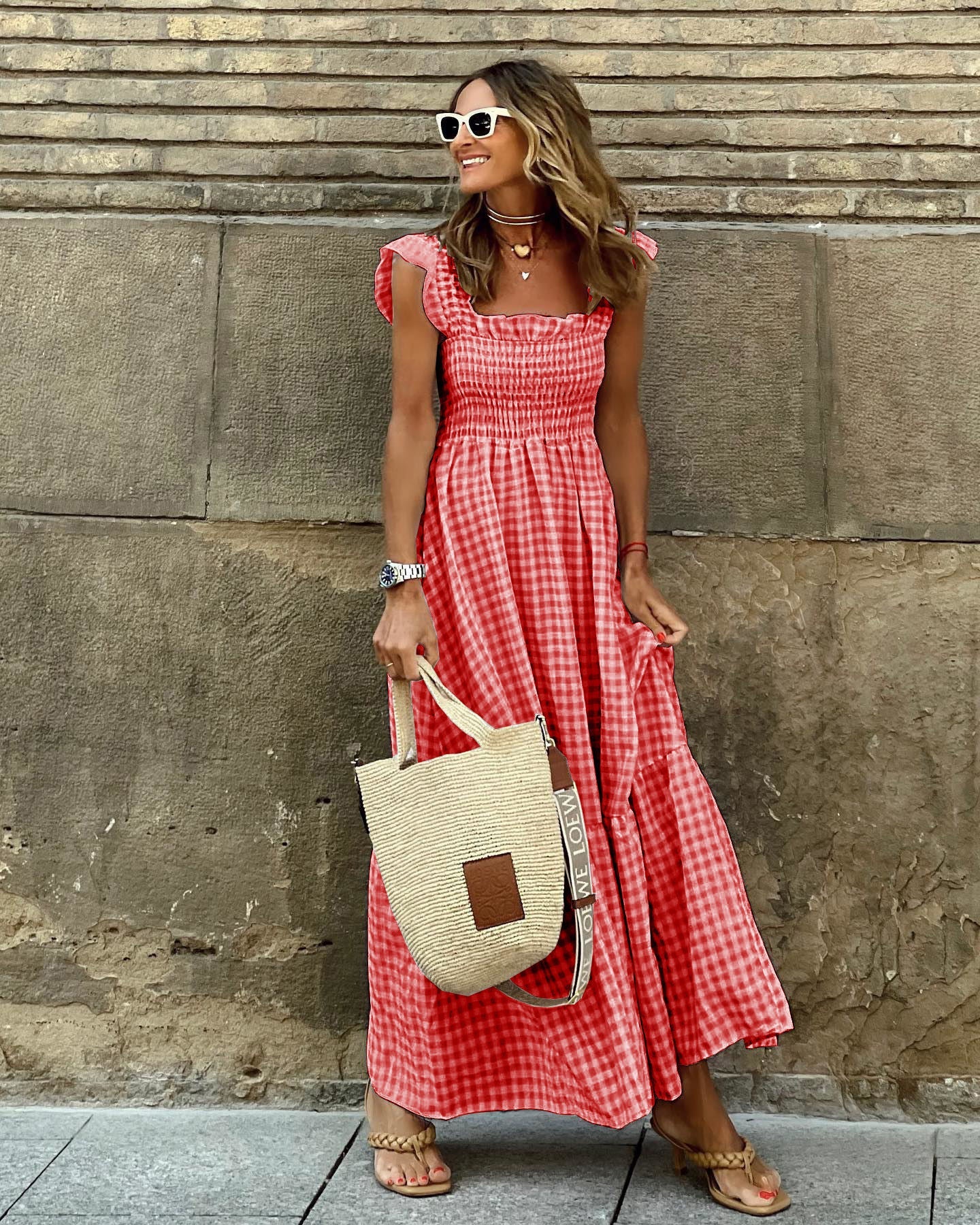 Women's Long Gingham Dress | Maxi