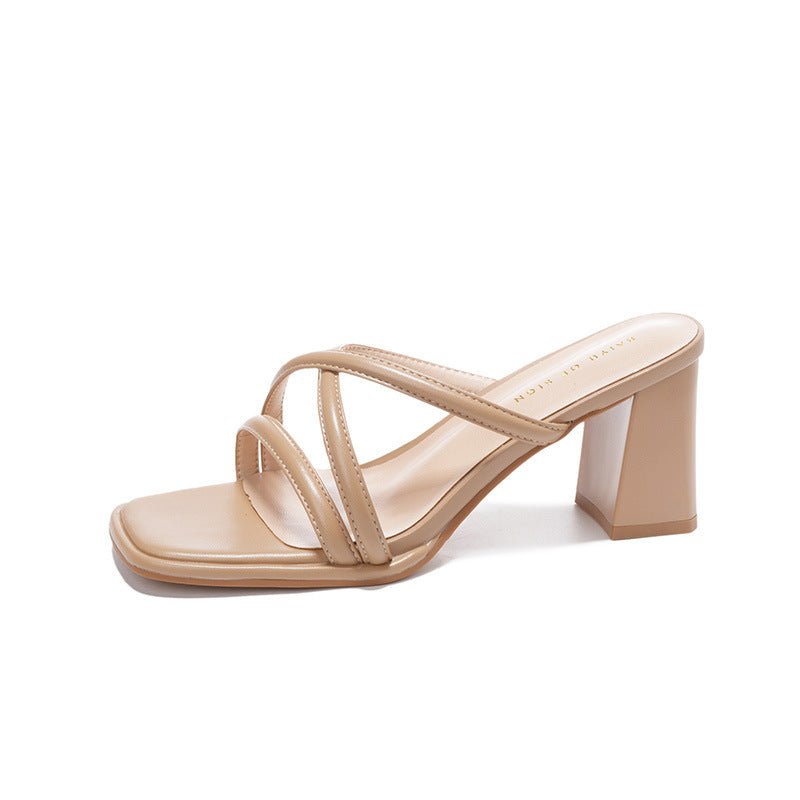 Women's Chunky Nude Heels | Strappy