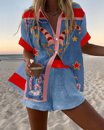 Women's Blue Red Summer Set | Two Piece