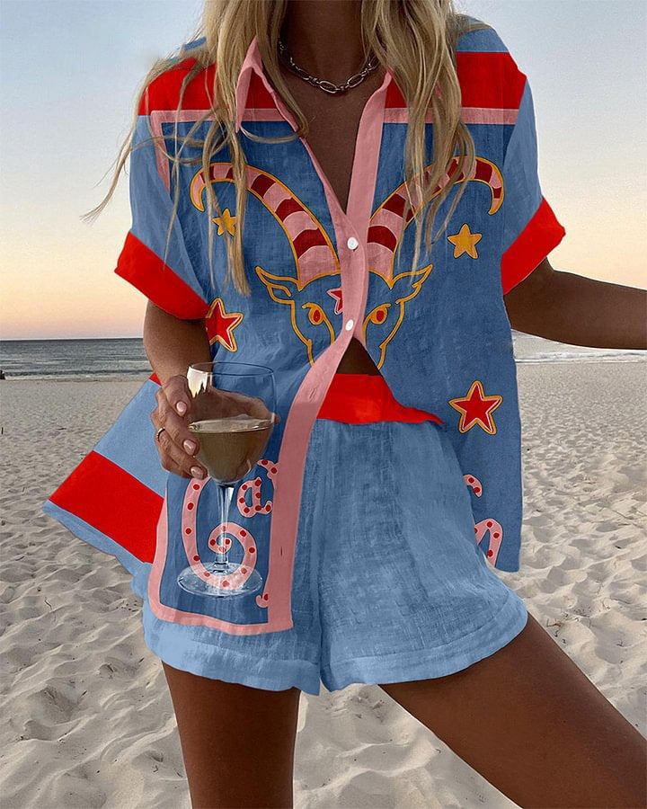 Women's Blue Red Summer Set | Two Piece