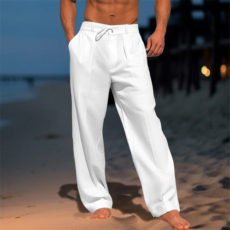 Men's Relaxed Fit Trousers | Drawstring Waist & Pleated Front