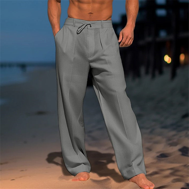 Men's Relaxed Fit Trousers | Drawstring Waist & Pleated Front
