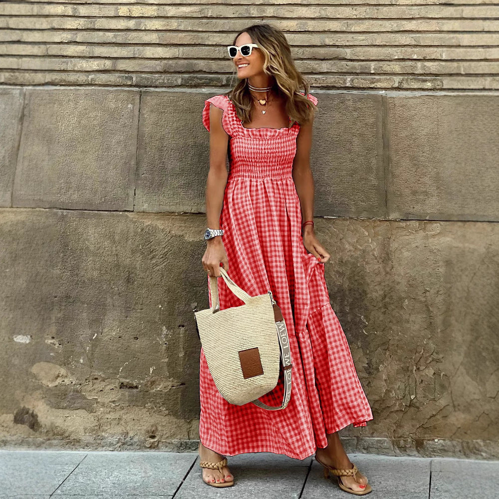 Women's Long Gingham Dress | Maxi
