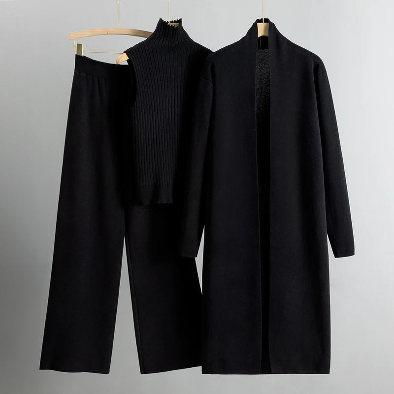 Ribbed Knit Three-Piece Lounge Set for Women