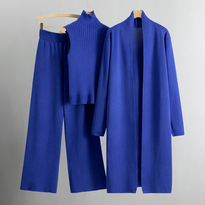 Ribbed Knit Three-Piece Lounge Set for Women