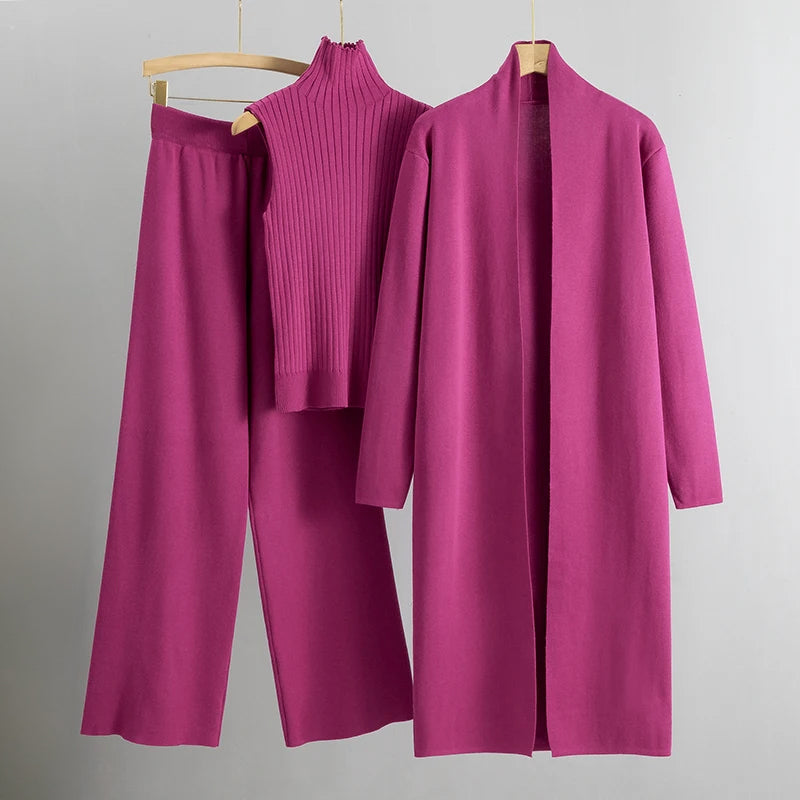 Ribbed Knit Three-Piece Lounge Set for Women