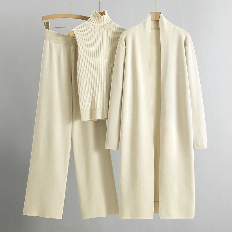 Ribbed Knit Three-Piece Lounge Set for Women