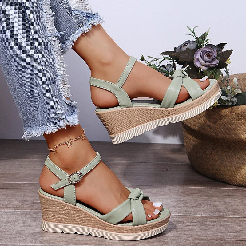 Womens Wedge Sandals with Buckle Strap | Platform