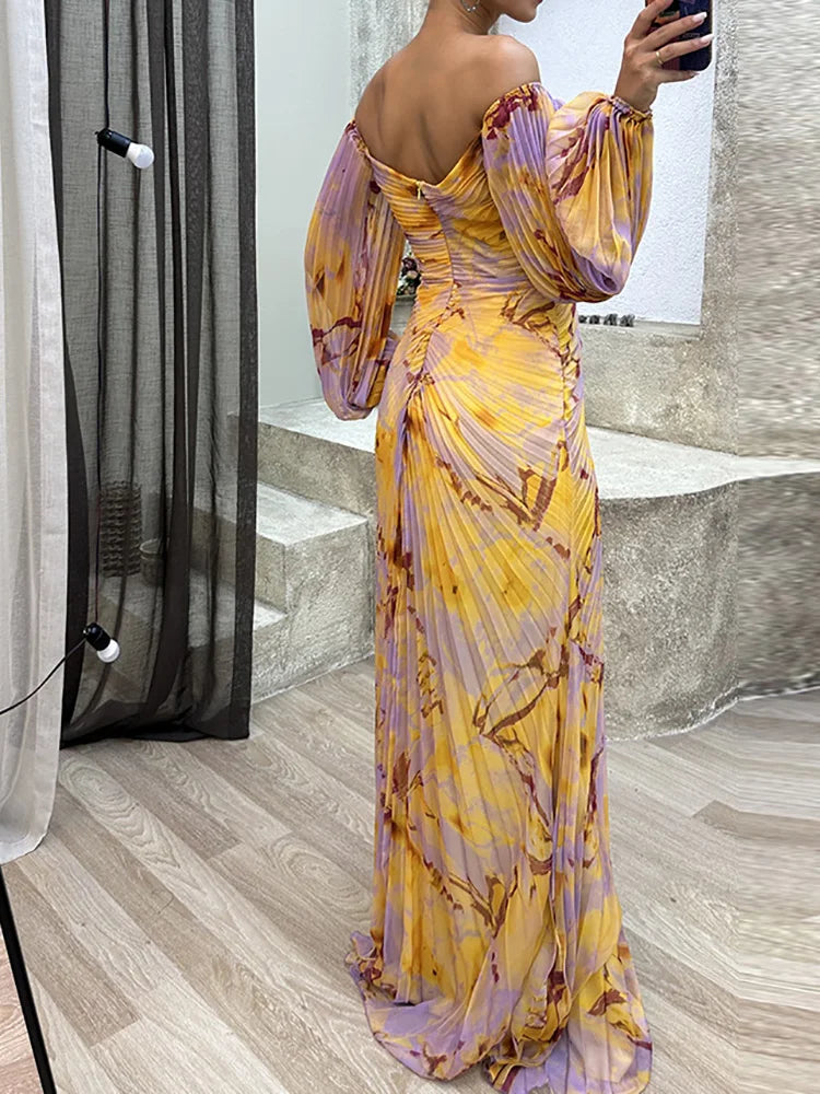 Yellow Maxi Formal Dress for Woman | Long Sleeve