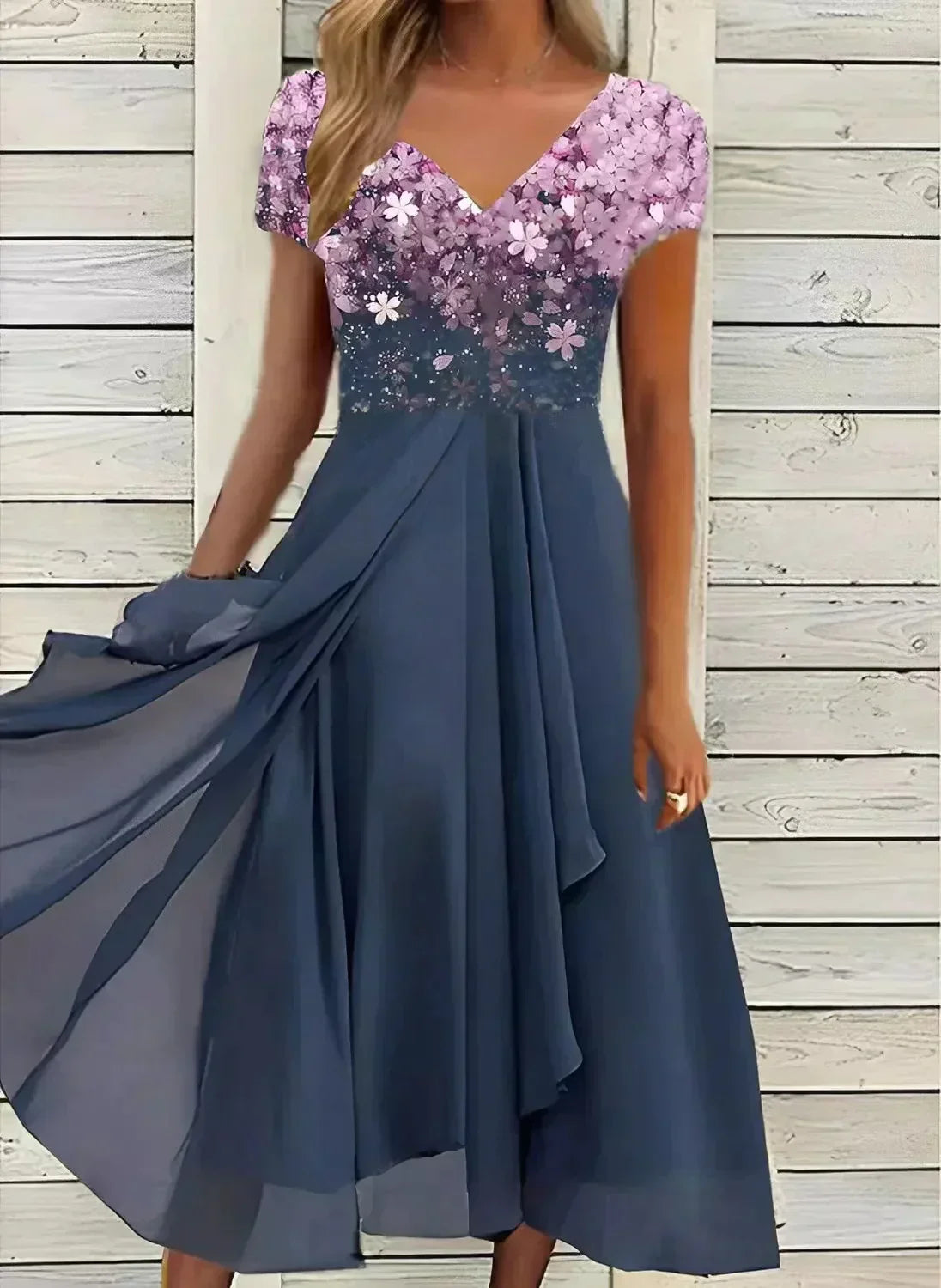 Women’s Casual Floral V-Neck Dress | Midi