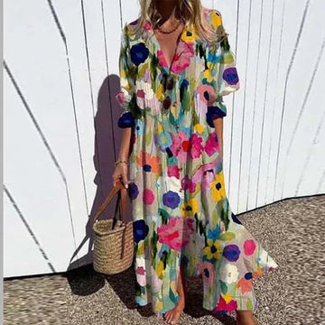 Boho Maxi Dress with V-Neck for Women | Summer