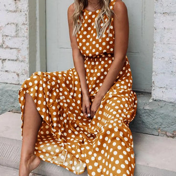 Women's Sleeveless Polka Dot Maxi Dress | Relaxed Fit