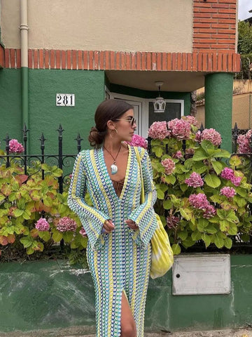 Alessia | Crochet Colorful Stripe Maxi Dress