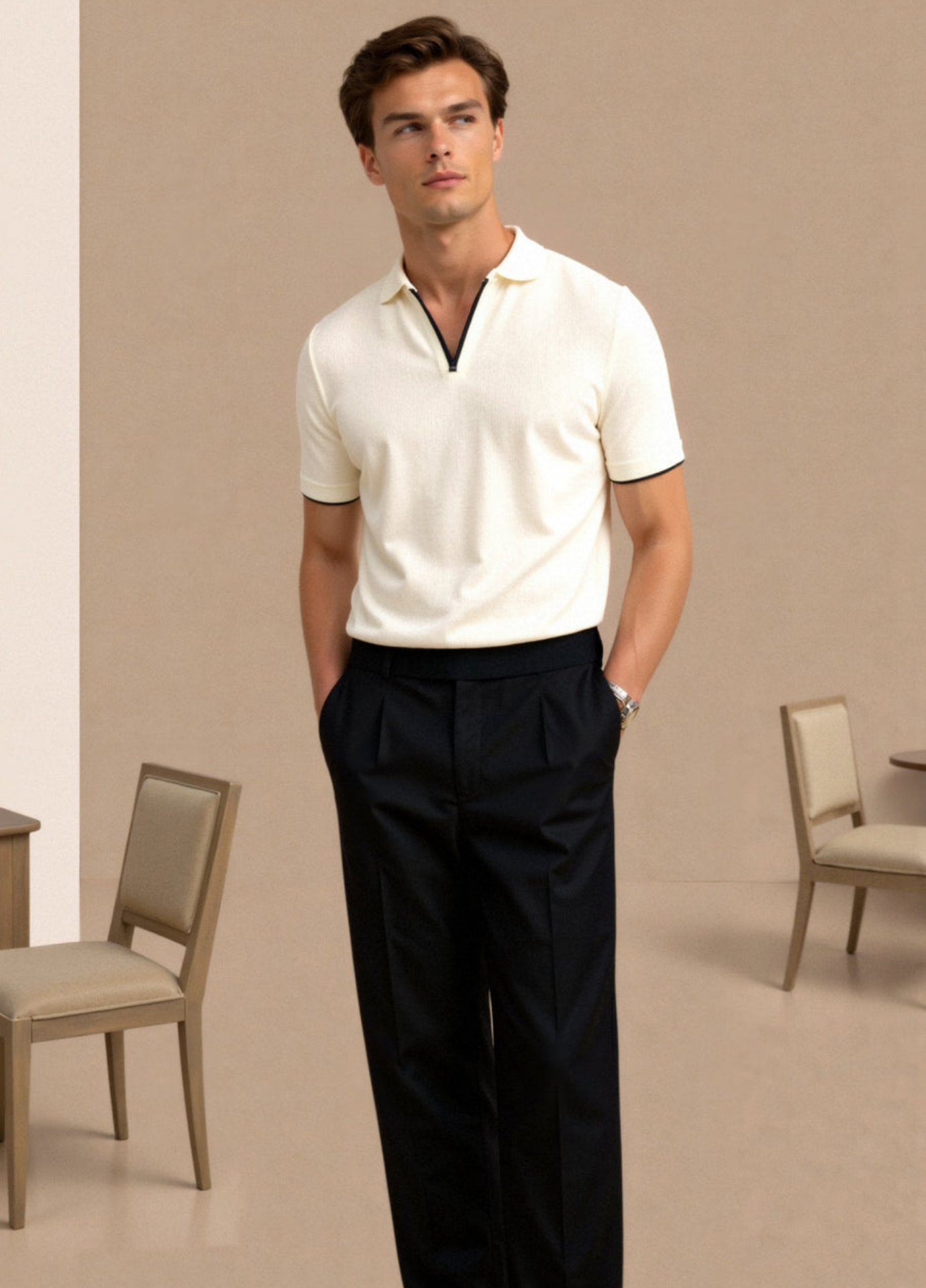 Men's Old Money Polo | Black and White