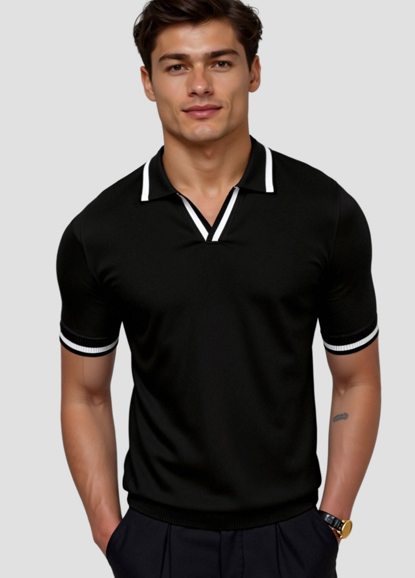 Men's Old Money Polo | Black and White