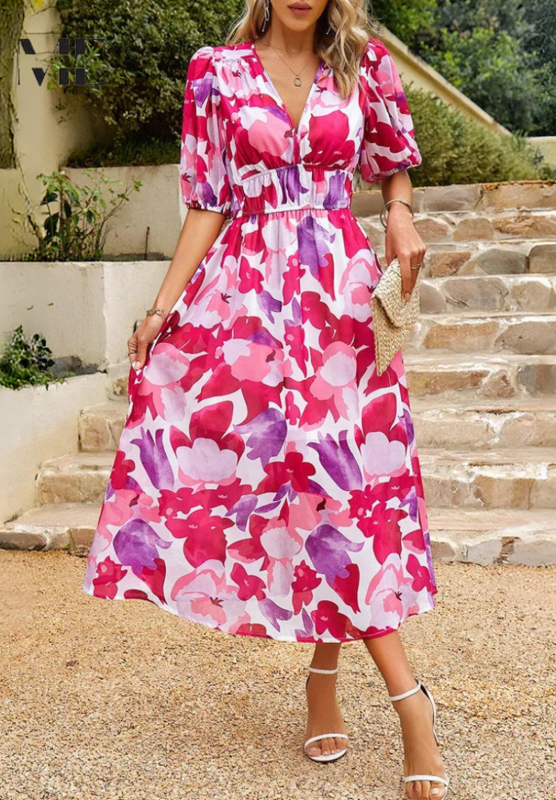 Women's Floral Midi Dress | V neck