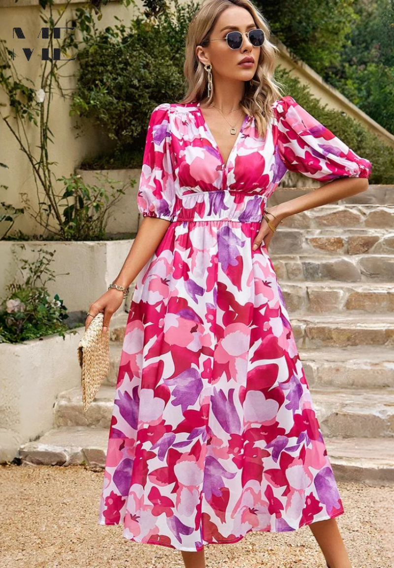 Women's Floral Midi Dress | V neck