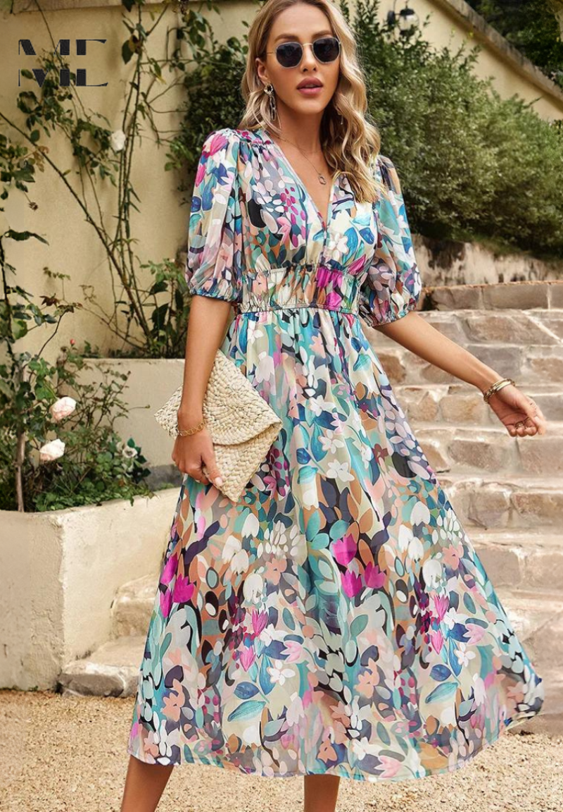 Women's Floral Midi Dress | V neck