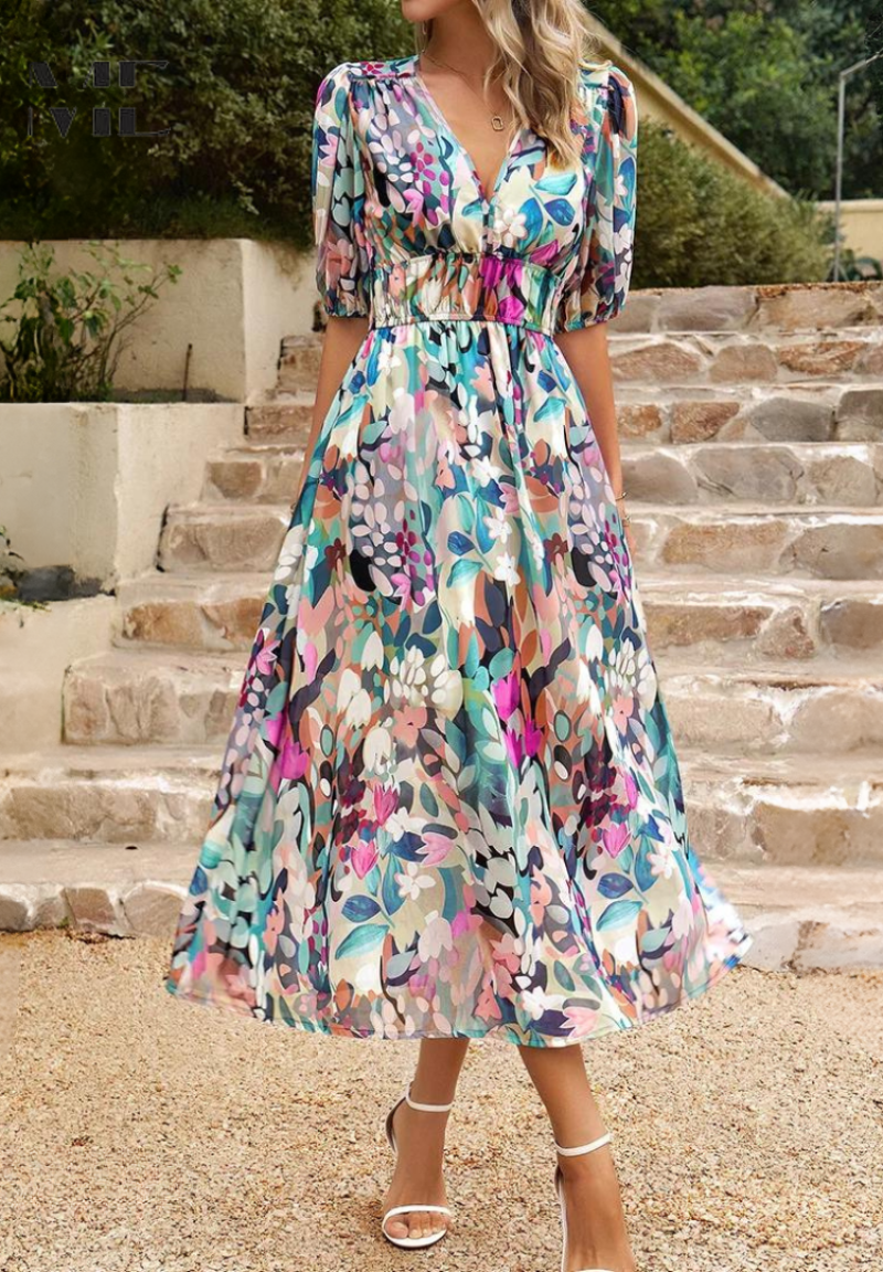 Women's Floral Midi Dress | V neck