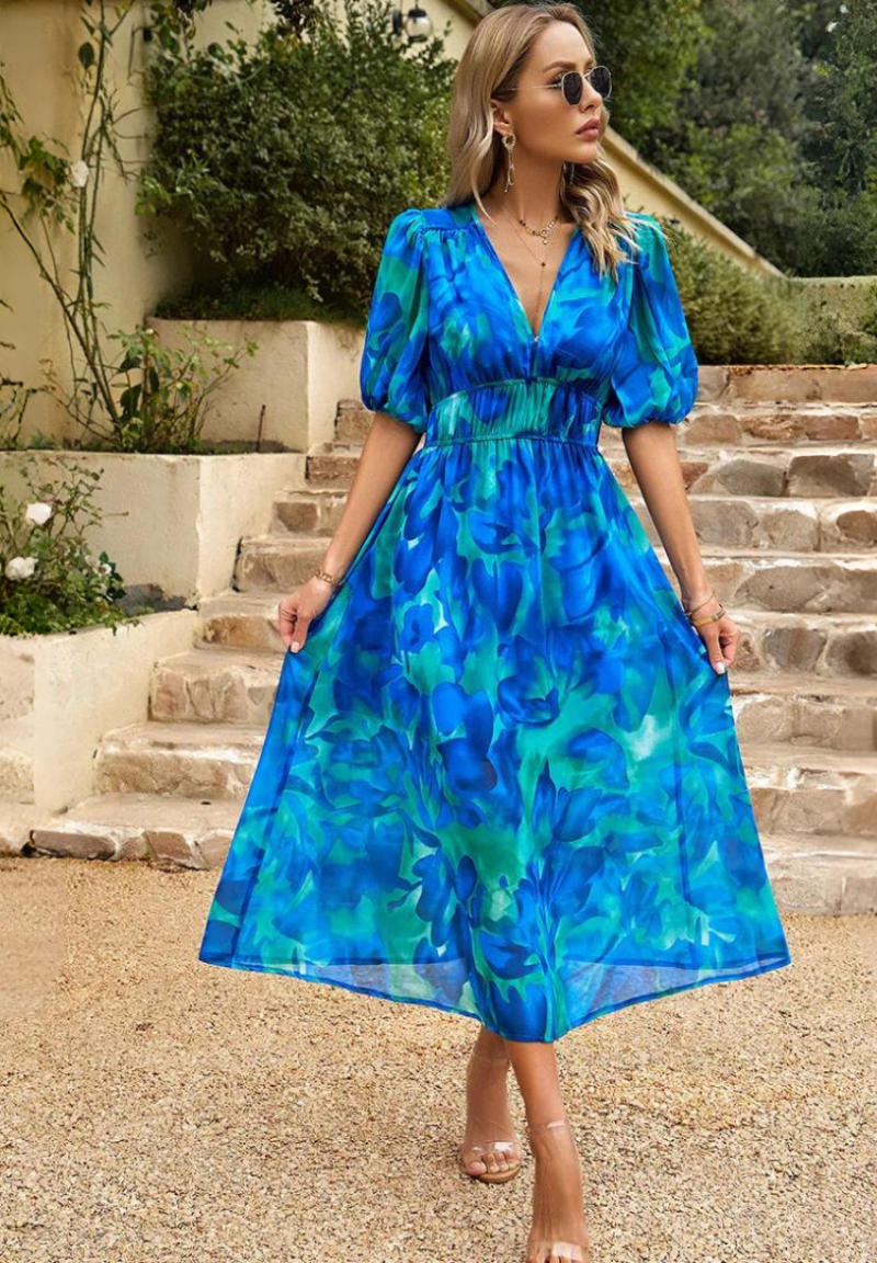 Women's Floral Midi Dress | V neck