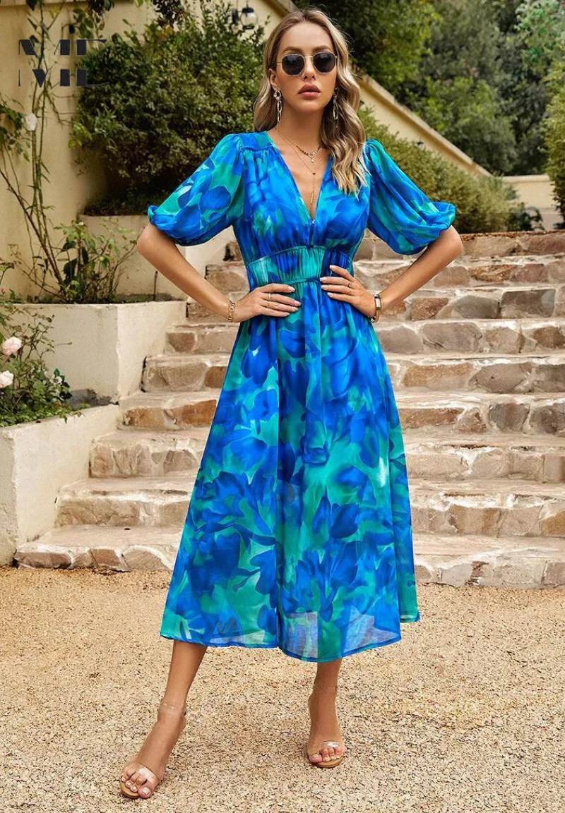 Women's Floral Midi Dress | V neck