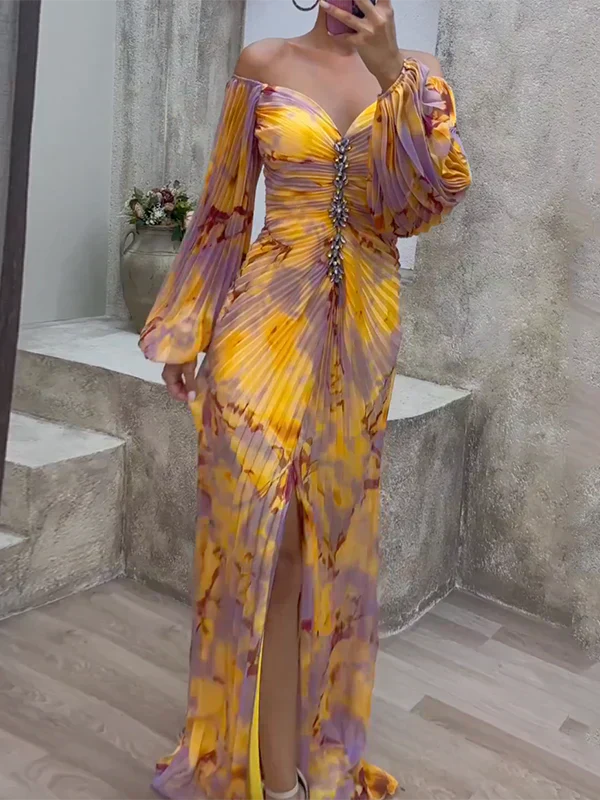Yellow Maxi Formal Dress for Woman | Long Sleeve