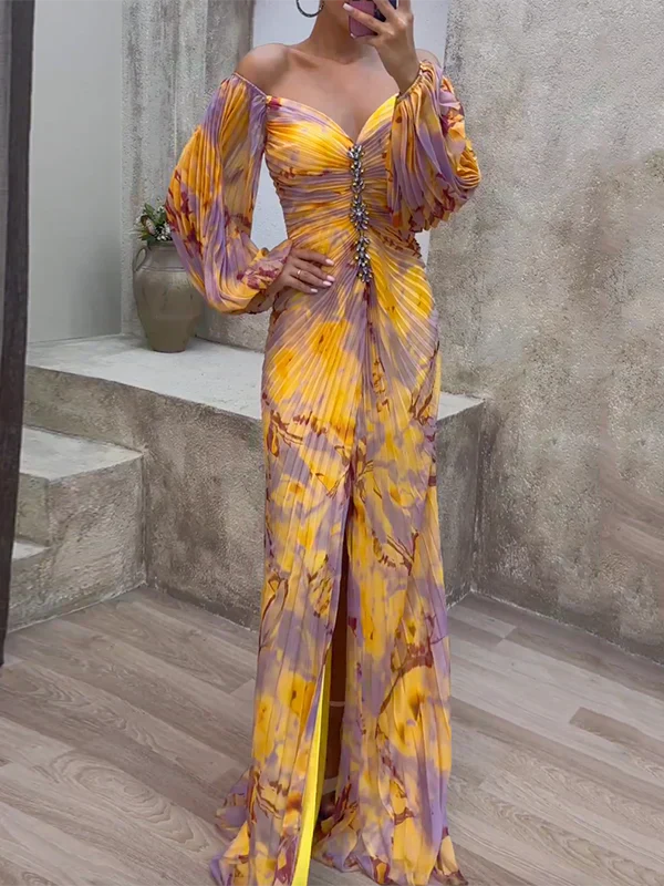 Yellow Maxi Formal Dress for Woman | Long Sleeve