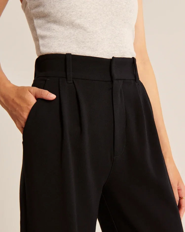 Pleated Wide Leg Trousers with Belt Loops for Women