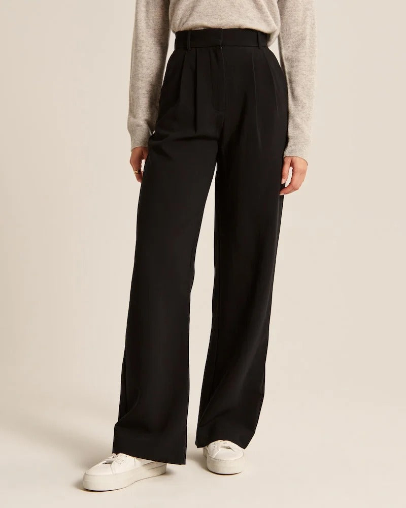Pleated Wide Leg Trousers with Belt Loops for Women