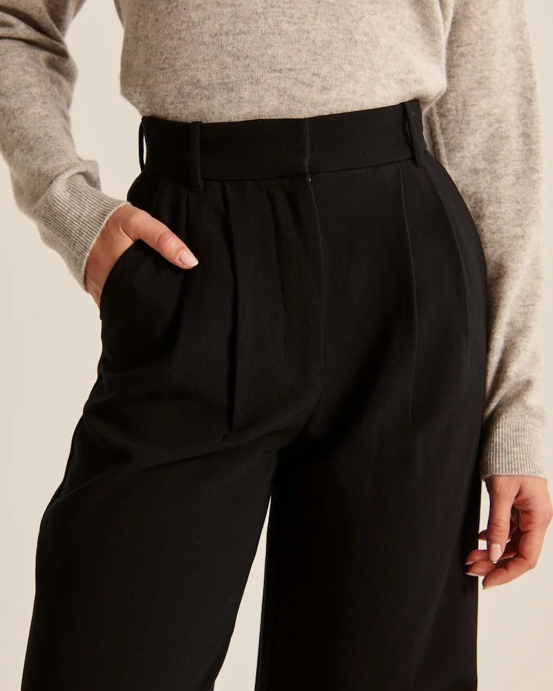 Pleated Wide Leg Trousers with Belt Loops for Women