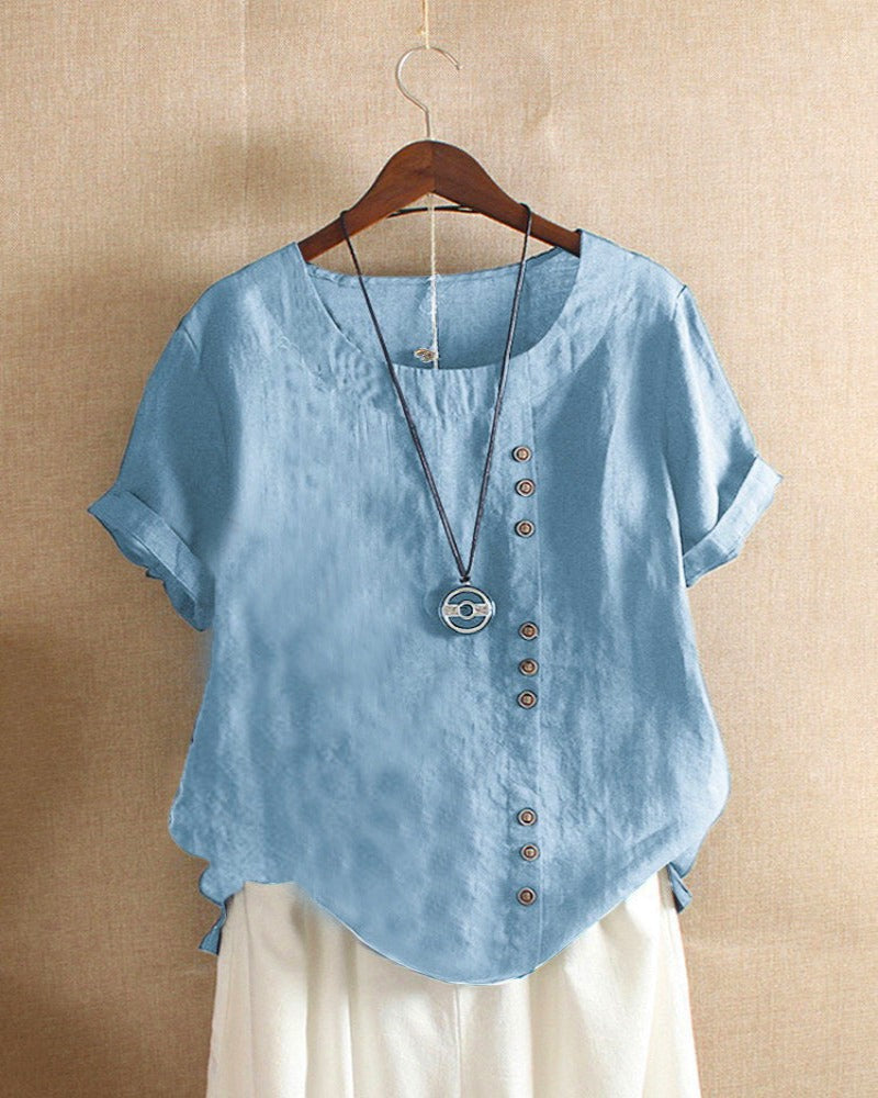 Women's Short-Sleeved Summer Blouse | Round Neck