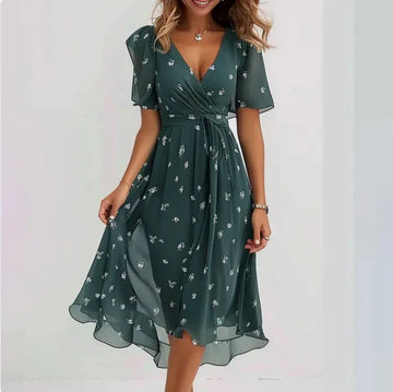 Boho Wrap Dress with V-Neck for Women | Midi