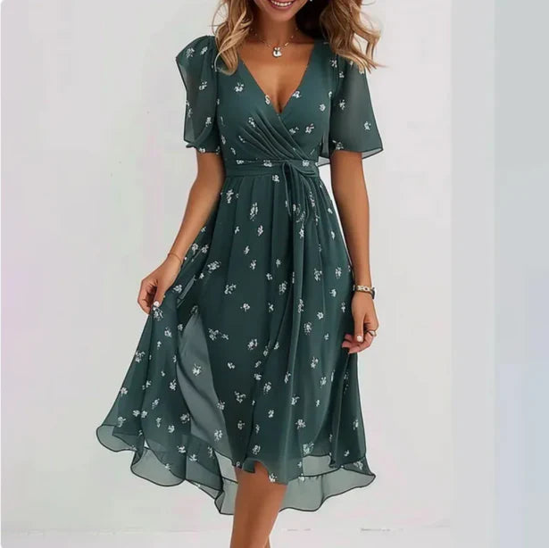Boho Wrap Dress with V-Neck for Women | Midi