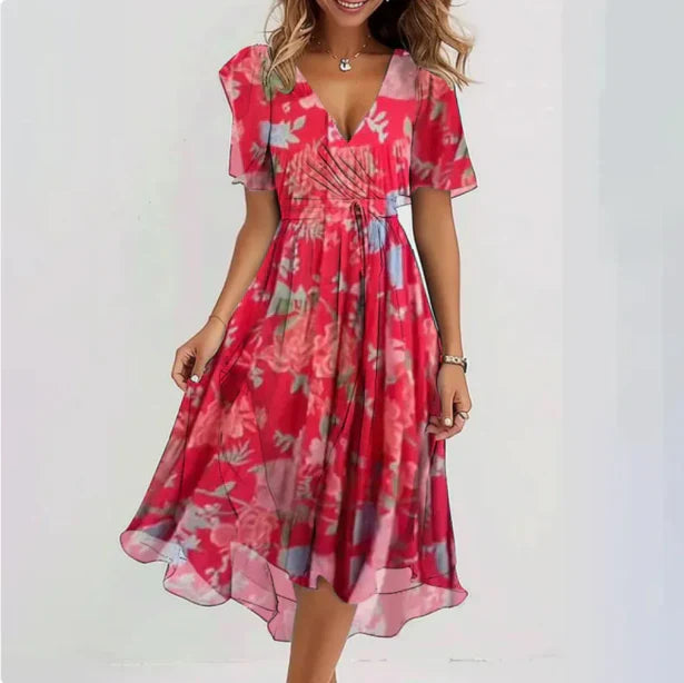 Boho Wrap Dress with V-Neck for Women | Midi