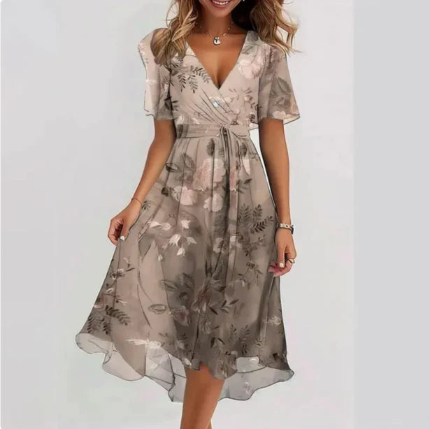 Boho Wrap Dress with V-Neck for Women | Midi