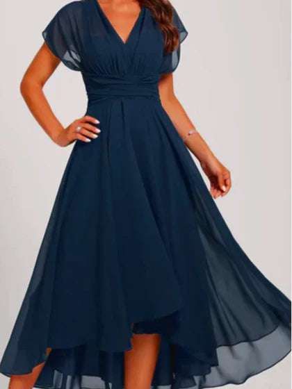 Women's V-Neck Flared Formal Dress | Midi