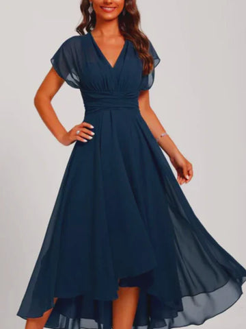 Women's V-Neck Flared Formal Dress | Midi