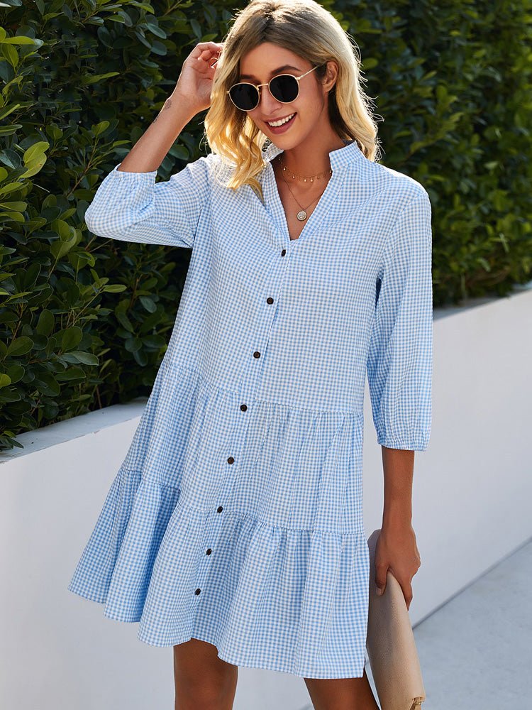 Women's Blue Gingham Dress | Buttoned