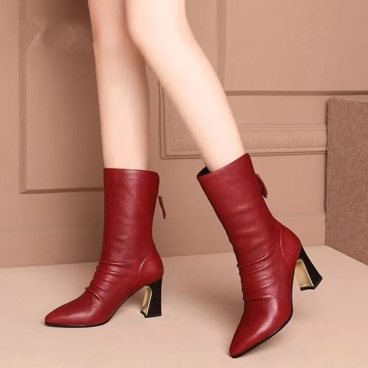 Pointed Toe Block Heel Ankle Boots for Women