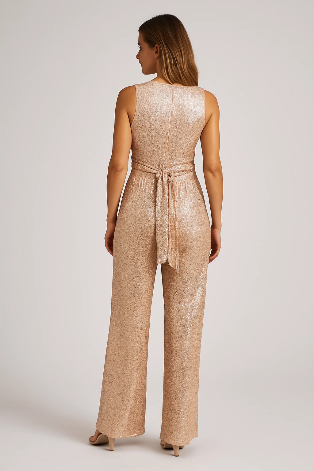 Ladies Evening Wear – Backless Glitter Jumpsuit with Fitted Waistband – Festive Party Ready - Image 3