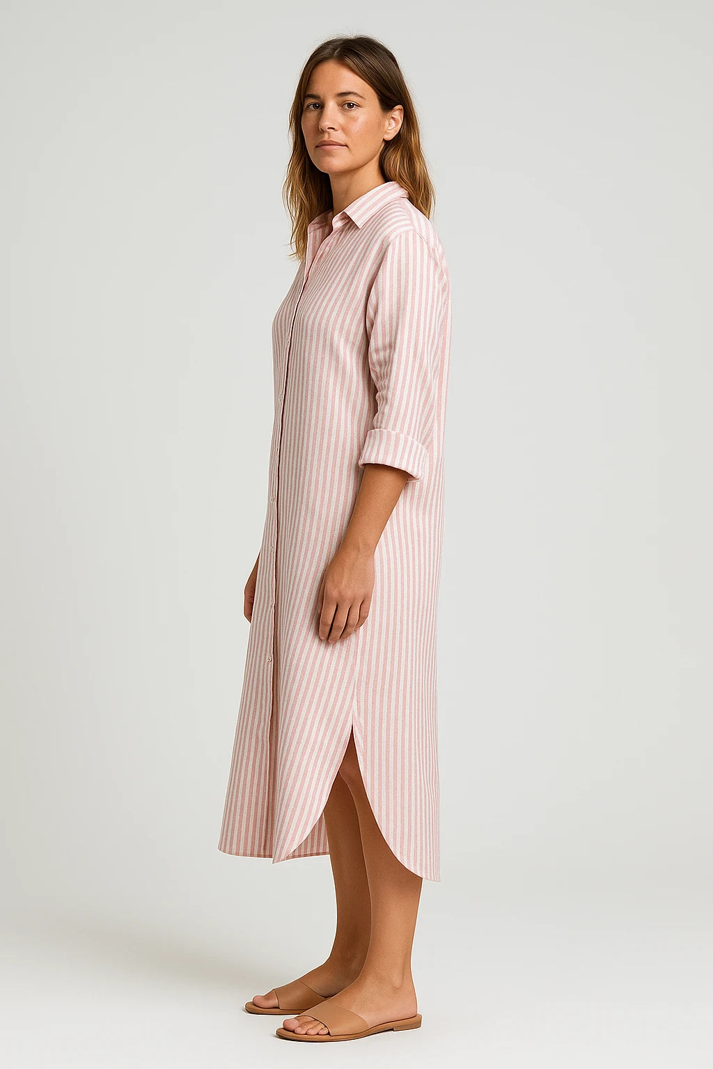 Womens Spring Shirt Dress with Elegant Striped Design and Comfortable Fit - Image 1