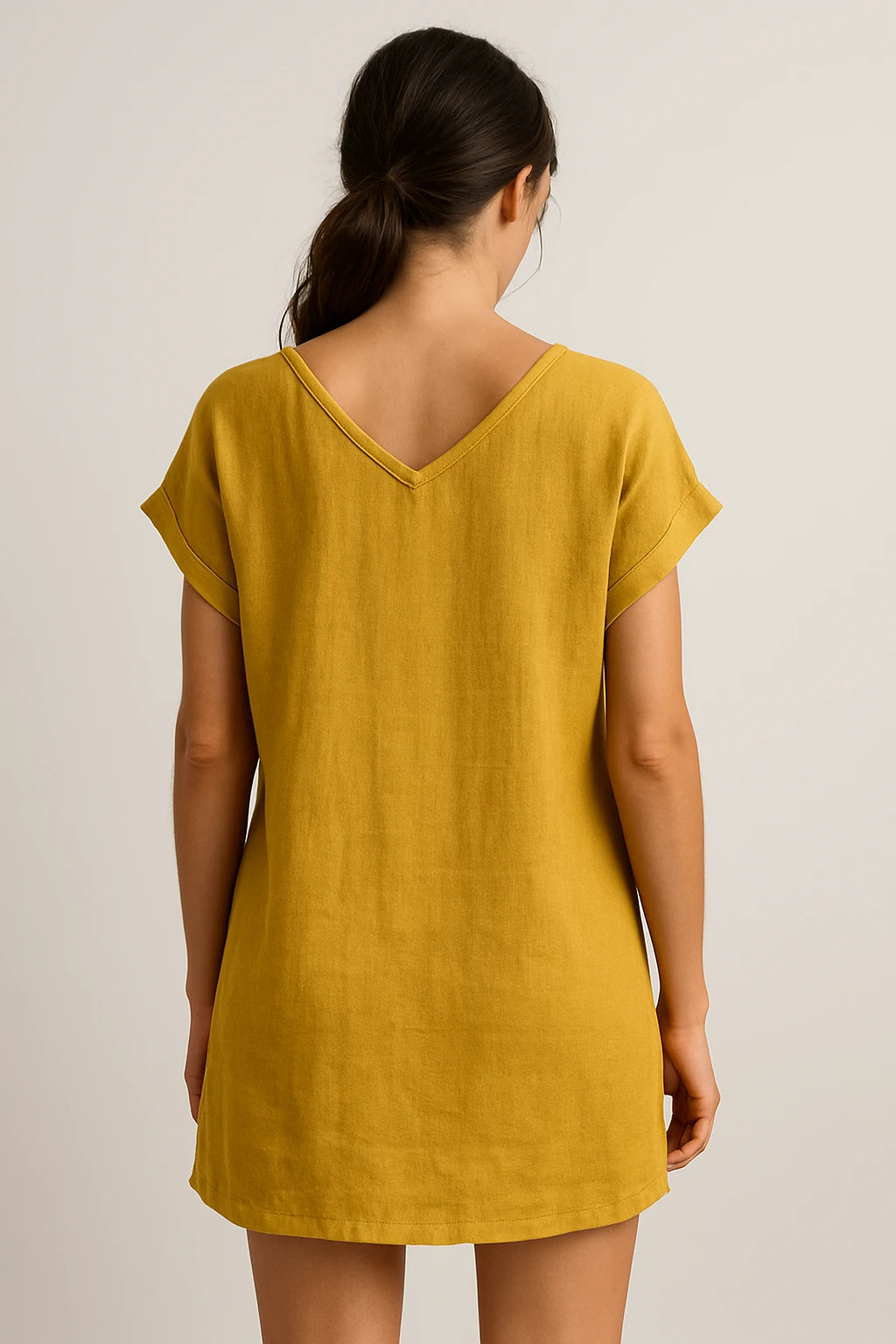 Short Sleeve V-Neck Linen Dress for Women