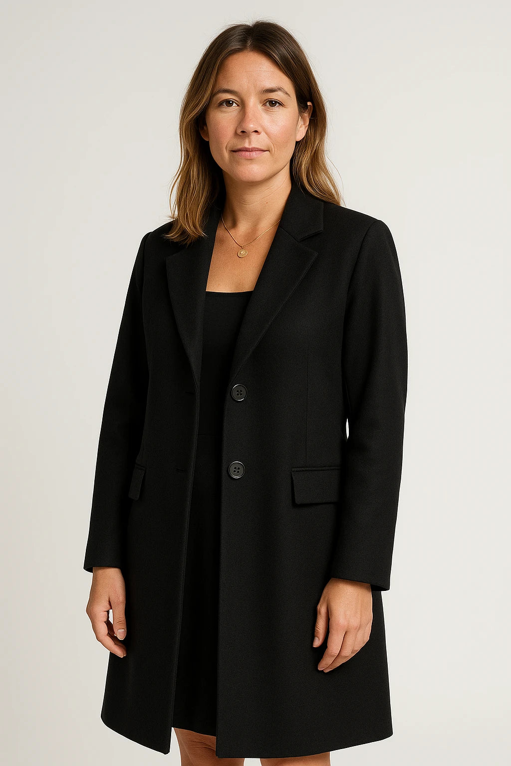 Womens Winter Longline Button Coat with Structured Fit and Notch Lapel - Image 6