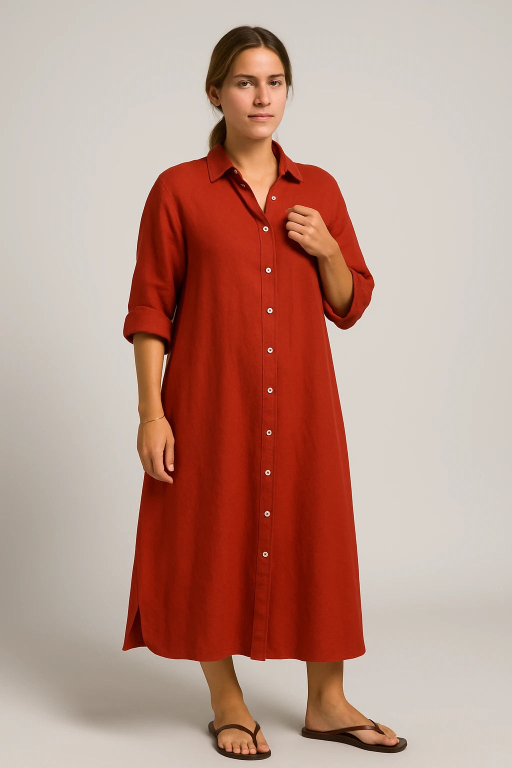 Button-Up Shirt Dress with Patch Pockets for Women